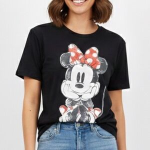 Disney Minnie Mouse Black Cotton Blend Graphic T-Shirt Size M Medium